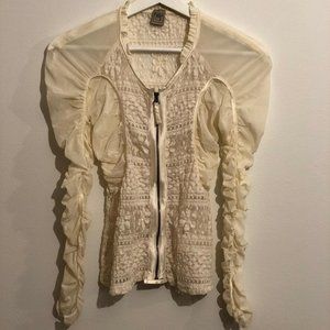 Indies Sheer Long Sleeve Zip-Up Blouse/Shirt S